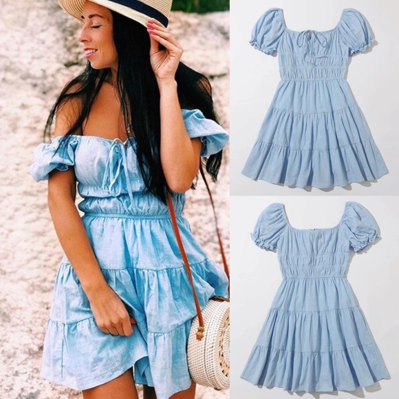 Milkmaid boho dress puff sleeve short shirred - Picture 9 of 11